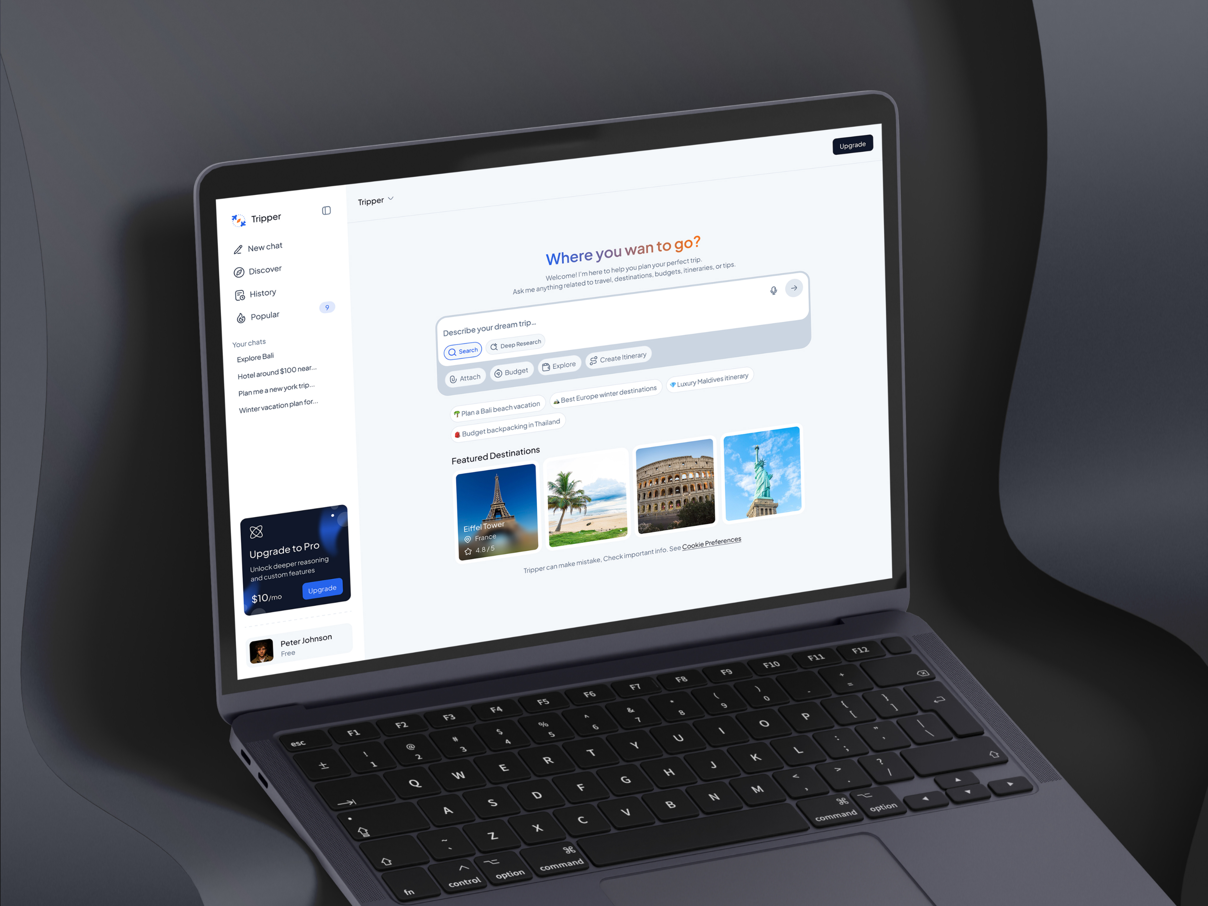 AI Trip Planner Chat Bot UI ai chatui dashboard figma modernui productdesign saa travelapp uidesign webapp