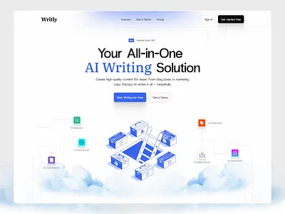 AI Landing page website design ✦ Writly ai ai tools ai website aiwriting homepage landing page saas startup tech web design