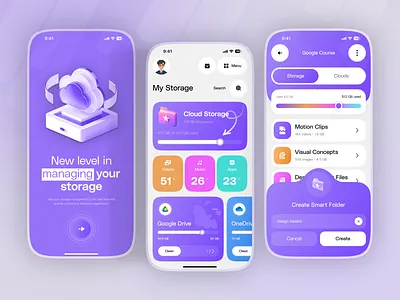 CloudSpace – Smart Storage Management App UI app concept clean ui cloud cloud app ui cloud storage cloud storage app dashboard ui dropbox file manager app file manager ui google drive interaction design memory minimal ui mobile app design modern ui storage storage app ui design ux design