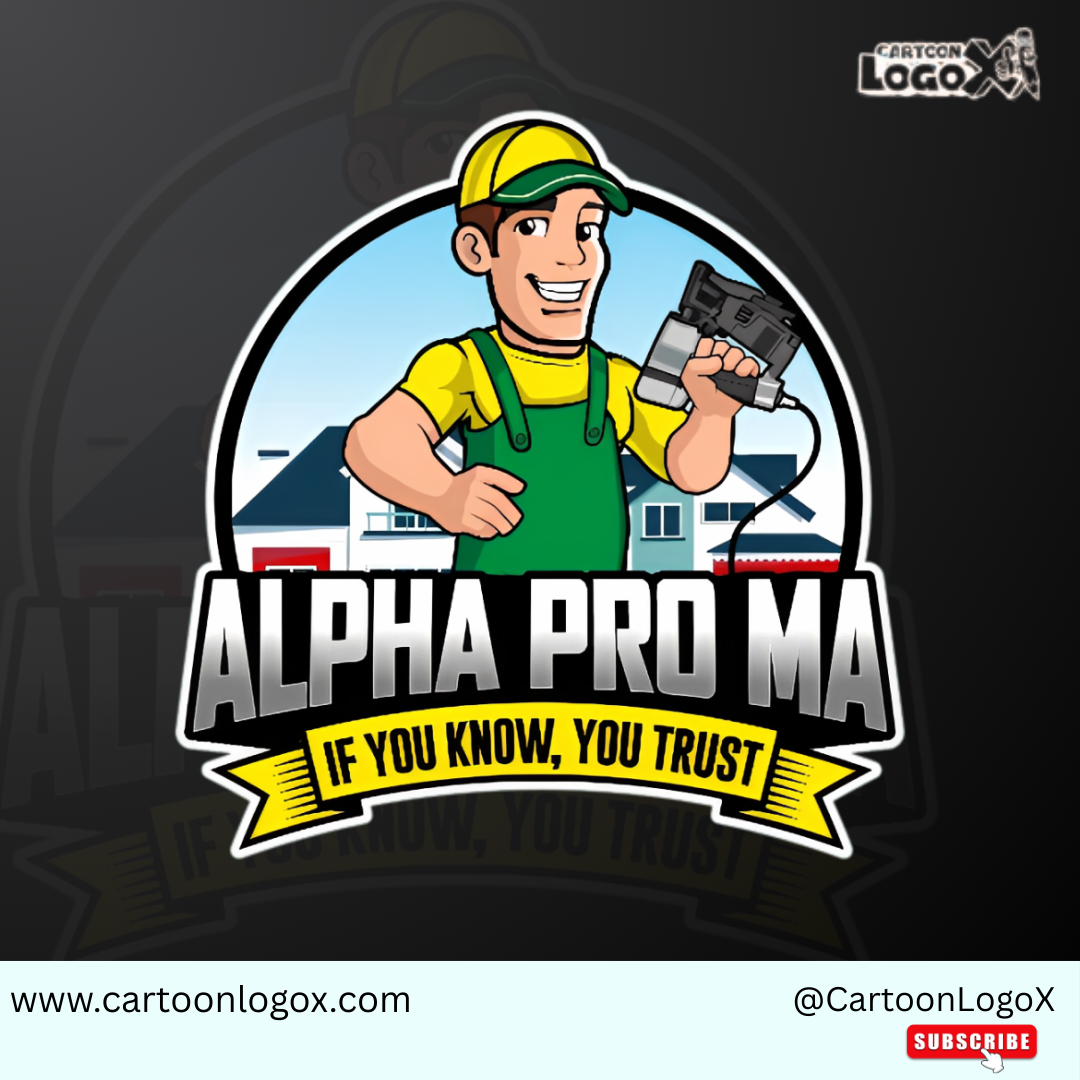 Alpha Pro MA Construction Mascot Logo Design | CartoonLogoX brand identity branding builder logo cartoon mascot cartoonlogox contractor logo dribbble logo graphic design handyman logo logo logo branding vector logo