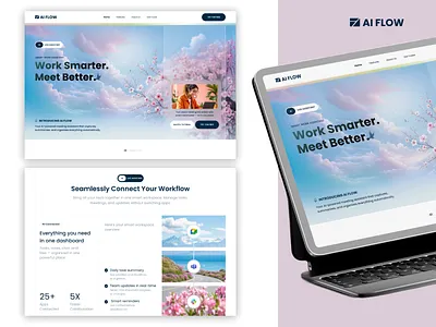 AI Flow — AI Meeting Assistant Landing Page ai ai as ai landing page ai website clean ui figma landing page landing page design modern productvity app saas landing page saas website startup ui web design website design
