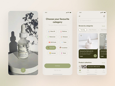 skin care app app design appdesign green mahdiyehramezani minimal design nude online shopping ordinary ordinary app ordinary shopping app shoping skin care skincae skincare app splash screen ui uiux ux