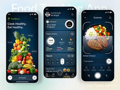 Food Tracking & Calorie Scanner Mobile App UI appdesign calorietracker dietapp fitnessapp foodapp foodscanner foodtracking healthapp healthyfood mealtracker mobileapp mobileappdesign mobileui nutritionapp nutritiontracker uiux