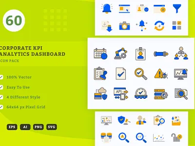 Corporate KPI Analytics Dashboard Icon Set – 60 UI Icons analytics analytics icons business corporate corporate icons dashboard dashboard icons data design icons interface kpi kpi dashboard monitoring reporting system ui ui icons vector workflow