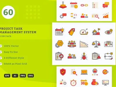Project Task Management System Icon Set – 60 UI Icons agile business dashboard design icons interface management management icons planning productivity project project icons system task task icons ui ui icons vector workflow workflow icons