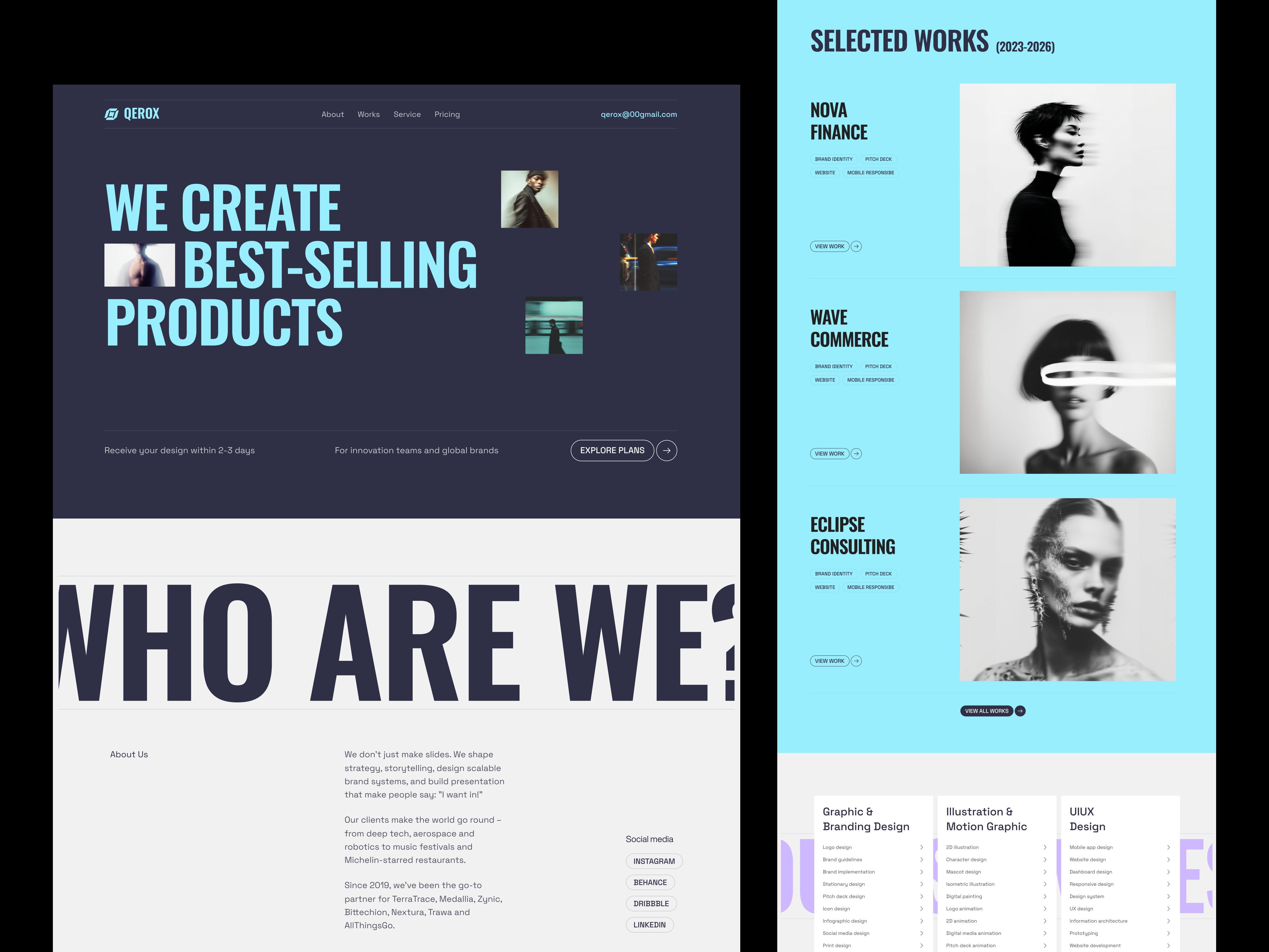 Qerox Design Agency case study design studio enajah header minimal portfolio projects qerox studio template ui ux website website design who we are works
