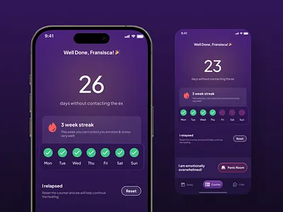 Calmness - Mental Health Tracker App - Analytic analytic anxiety app call to action clean dark theme design happy insight ios mental health mobile modern mood score streak tracker ui ui kit ux