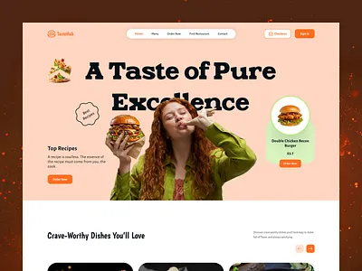 TasteHub – Premium Fast Food Landing Page Design appeal appetite behance portfolio conversion optimization dribbble design e commerce design food delivery app food landing page gourmet ui inspiration landing page minimalist ui modern layout product design restaurant website uiux design user experience user interface visual identity web design