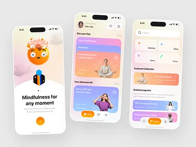 Headspace Mental Health App UI – Meditation & Mindfulness Mobile app app design health app healthcare app meditation app mental health mental health app mindfulness app minimal ui mobile app mobile app design mobile ui modern ui productivity app self care app ui design ux design wellness app