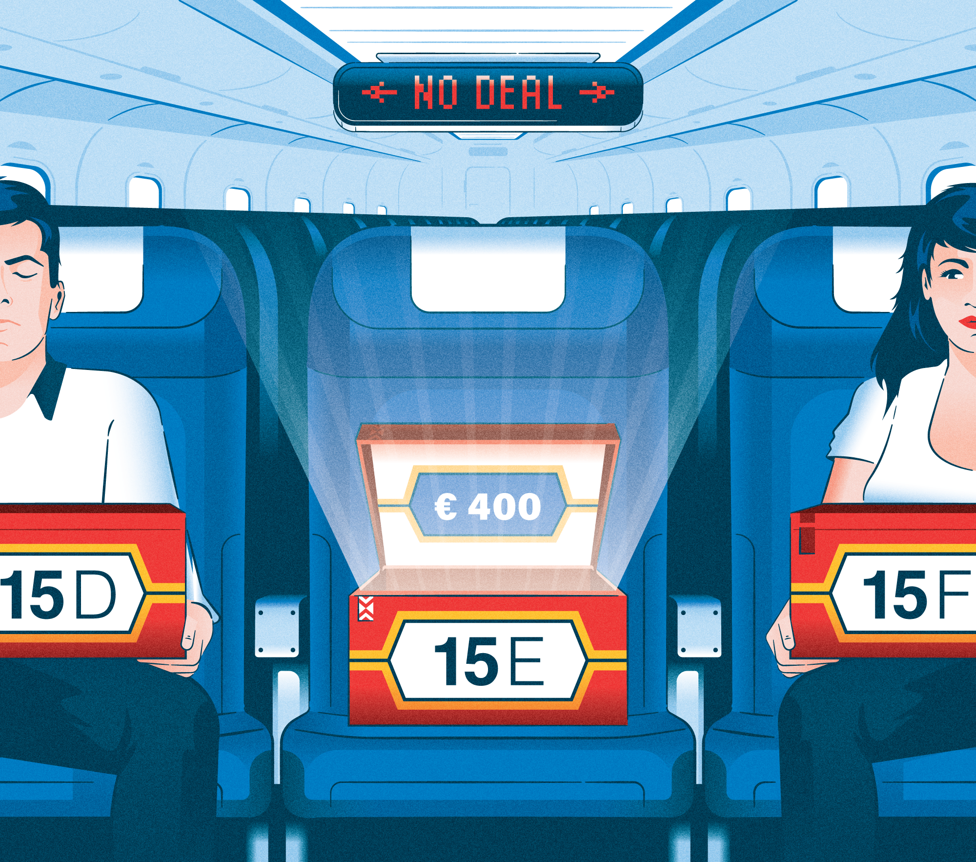 Why you should never volunteer to give up your seat on a flight airplane airport conceptual flight ill illustration passenger seat