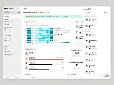 Schedulo — Staff Assignment in SaaS Booking Management ai appointment booking business calendar dashboard marketing payment product design saas saas design schedule services staff staff management ui ux web app web builder web design