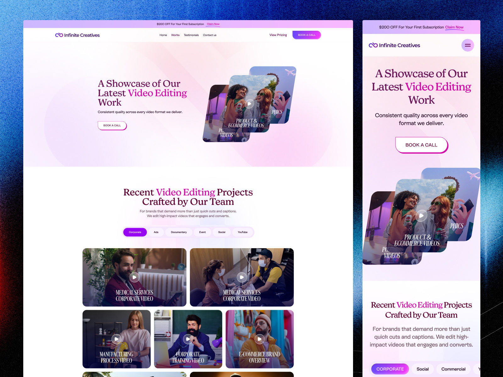 Portfolio Page UI Design For Video Editing Agency Website figma designers portfolio page ui design portfolio ux design uiux designers web design and development web designers