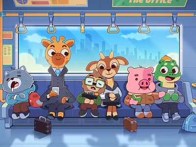 Moments in motion animals antelope cat character characterdesign gecko giraffe illustration mascot office pig restaurant sloth subway train work zoo