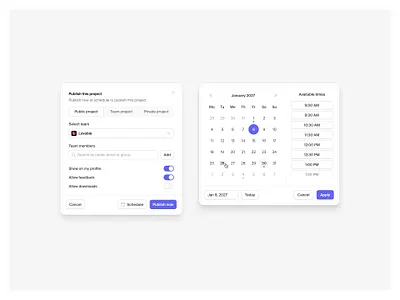 Publish this project — Untitled UI date and time picker date picker product design schedule share modal ui design