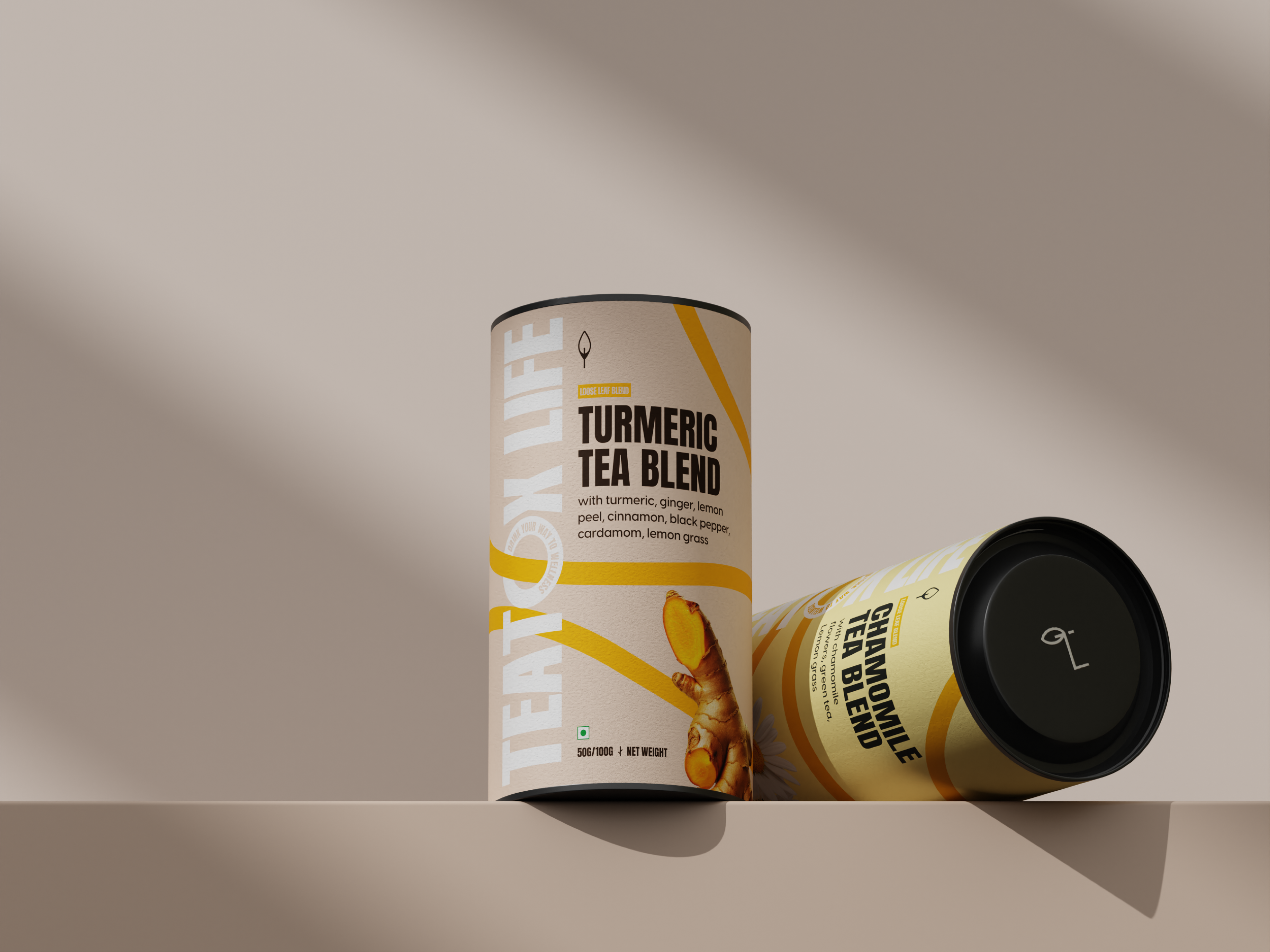 TeaToXLife Turmeric Tea blend - 3D Product Render 3d 3d design 3d render 3d visualization branding label design packaging packaging design product design product render product visualization tea packaging
