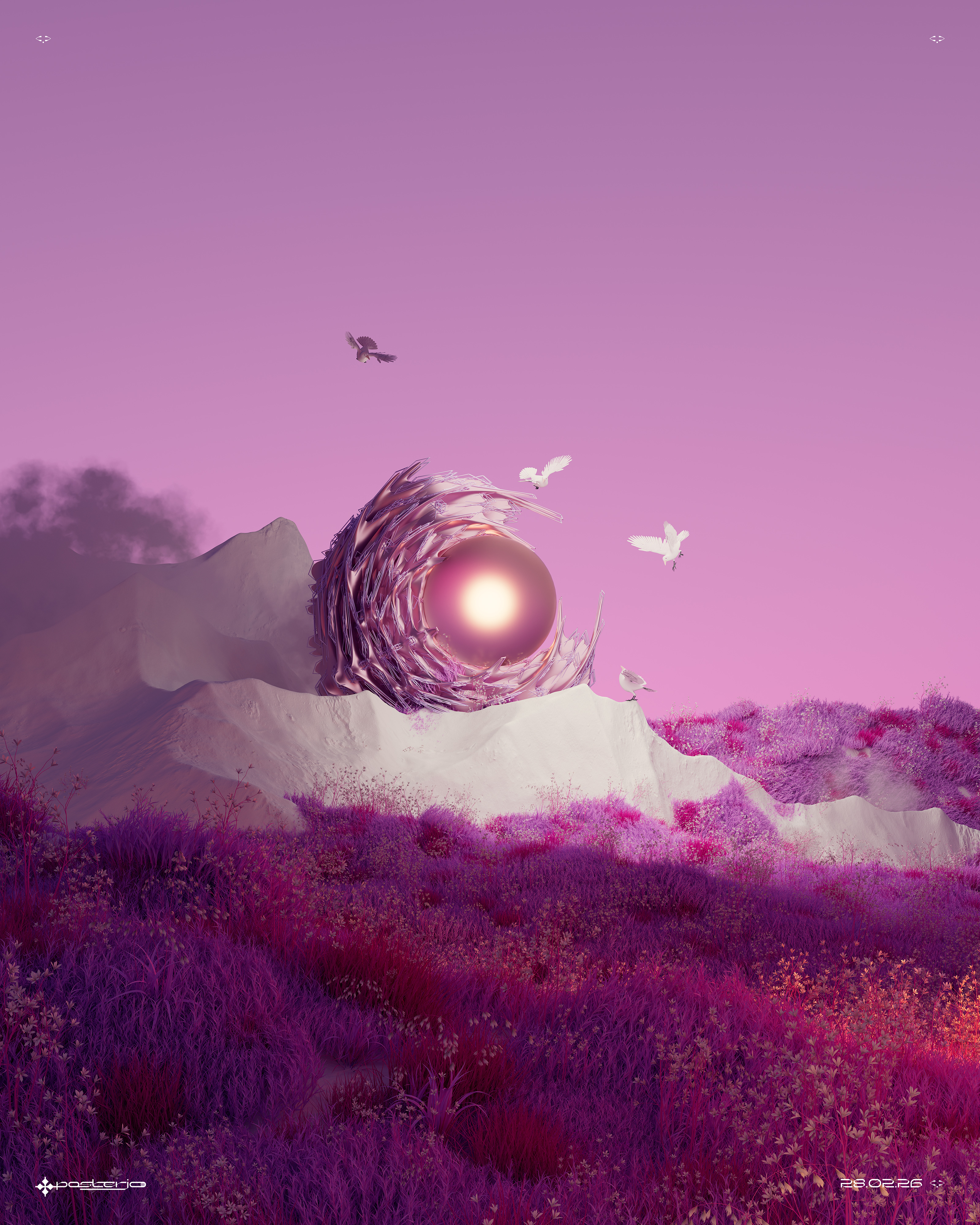 Terraformer pt1 - 28.02.26 3d artwork birds blender dreamy joan joan sterjo nature octane poster posterjo render sky sphere surrealistic