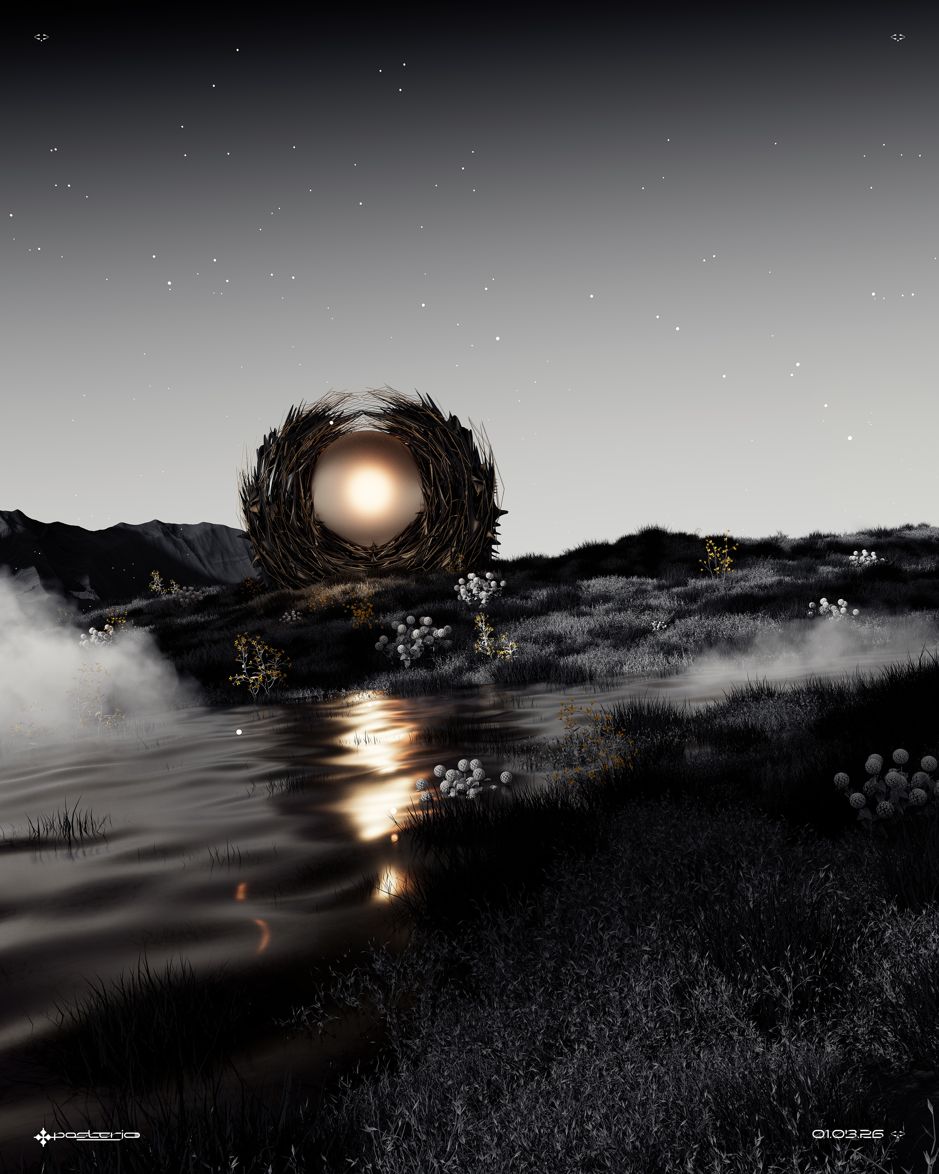 Singularity pt1 - 01.03.26 3d alien deserted energy foliage geometric joan joan sterjo joansterjo octane planet posterjo render sterjo surrealistic