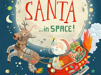 Santa in Space for OnStar/Campbell Ewald advertising childrens book illustration childrens books childrens illustration christmas illustration hand lettering holiday illustration kidlitart kids books outer space outer space illustration santa claus illustration space whimsical