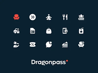 Dragonpass Icon Set ai app cafateria chat dinner dragonpass fast fast track food court icon set icons ios key lounge luggage meditation mobile spa ui yoga