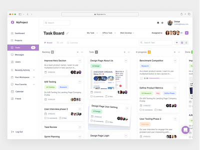 Myproject - Task Management Dashboard board card dashboard dashboard task kanban organize platform project management saas slack task task management to do to do list tracking trello webapp