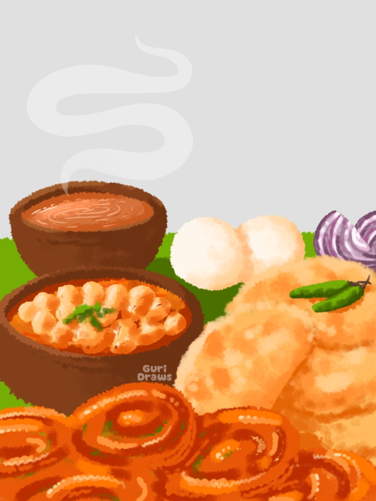 Chole Bhature 2d art artist chai chilli chole bhature design dessert digital art food foodie illustration indian jalebi restaurant spicy sweet