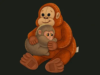 A Hug for Little Punch digital art digital painting illustration japan lonely monkey orangutan plushie procreate punch punch kun sad stylized