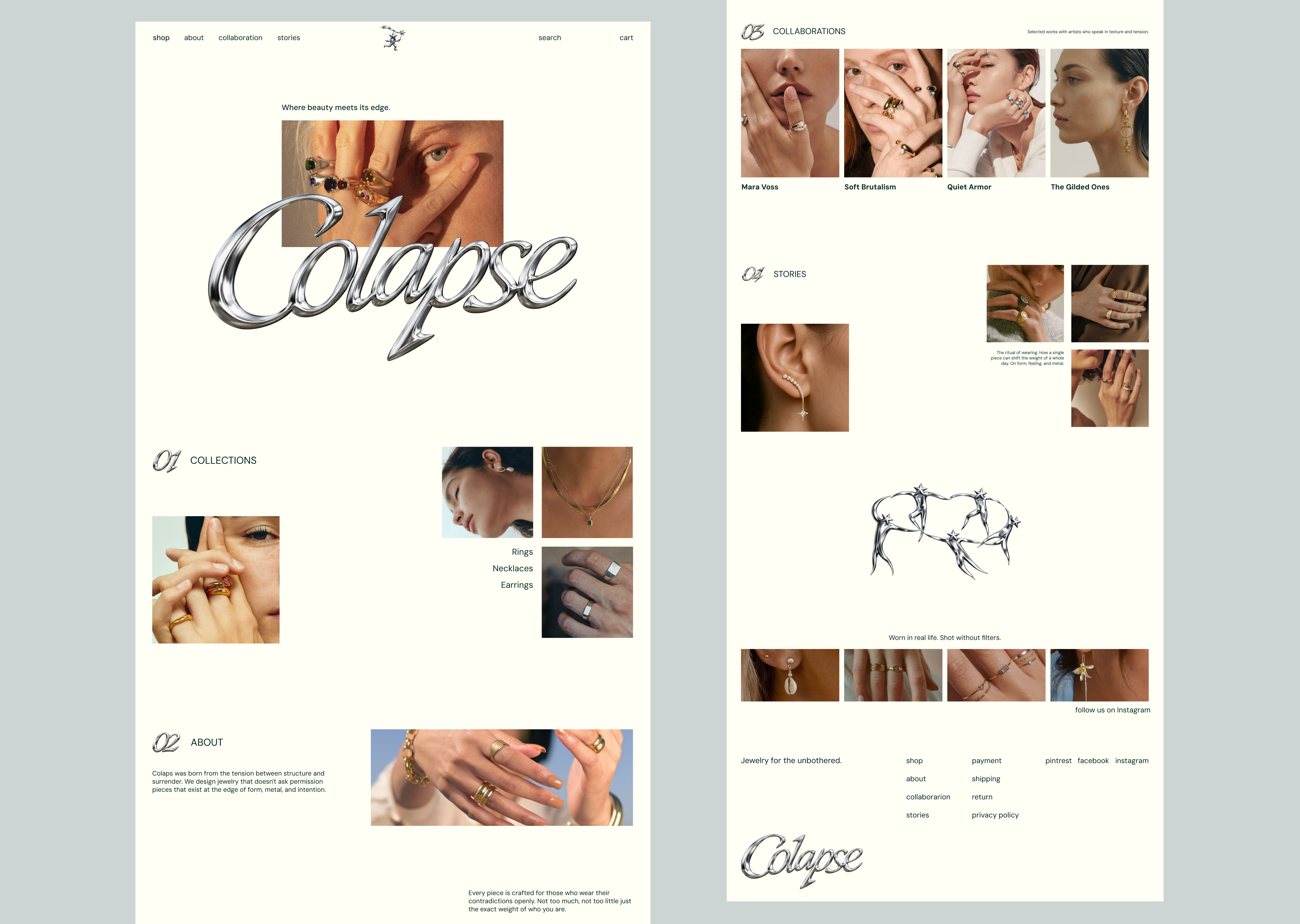 Colaps — Jewelry Website accessories branding chrome concept creative direction ecommerce editorial fashion interface jewelry jewelry brand layout luxury minimal product design typography ui design ux design visual design web design