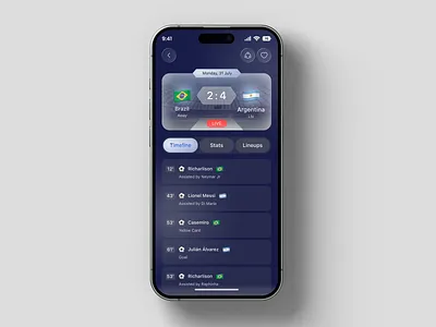World Cup 2026 – Live Match Timeline UI app design concept dark theme ui figma design football ui goal timeline live match tracker live score app live sports ui match stats match timeline ui mobile app ui modern interface soccer app sports app design sports dashboard sports tech tournament app ui design ux design world cup 2026