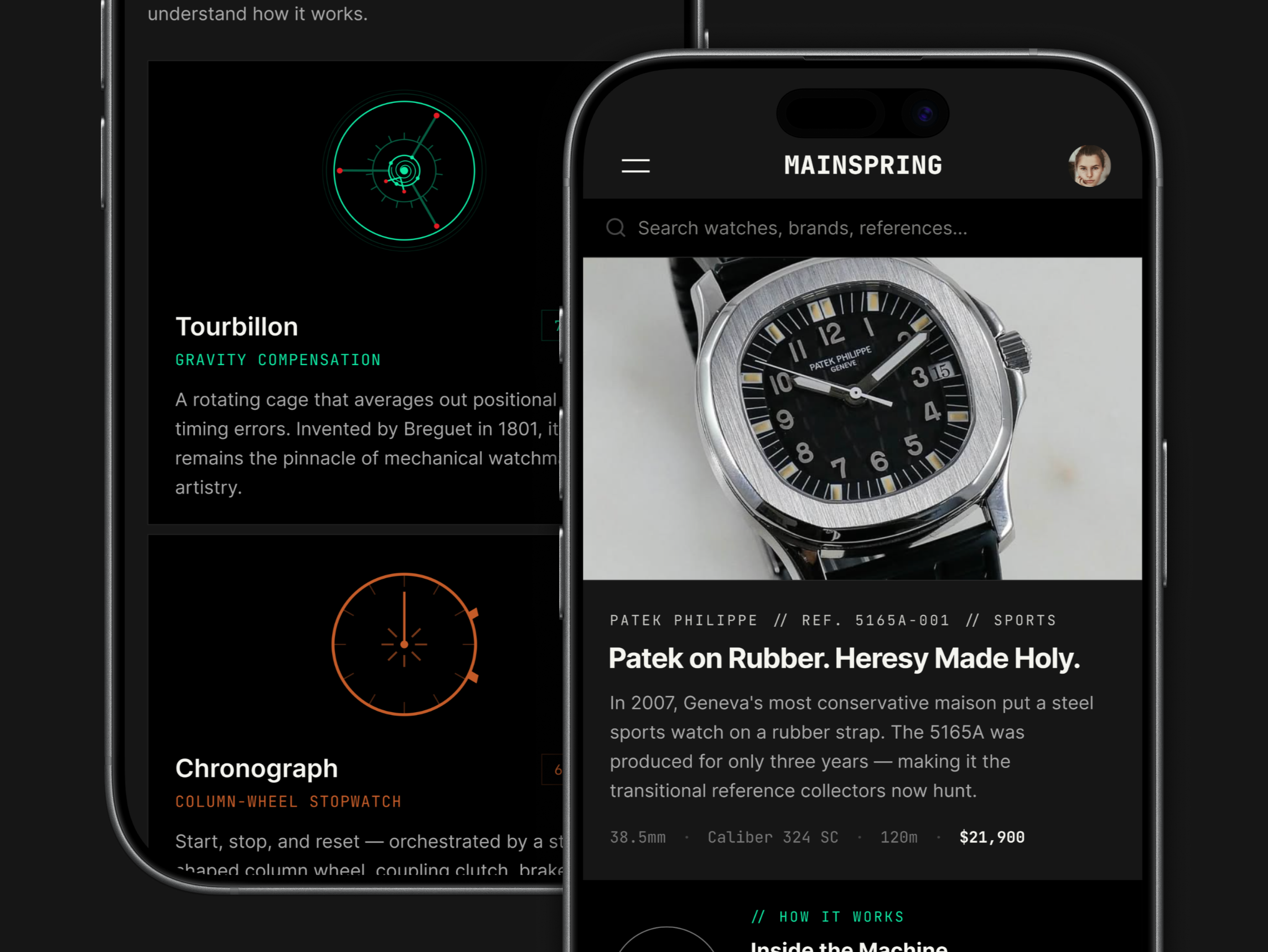 Mobile app - Mainspring ai animation app bottom bar dark dark ui editorial flat graphic design illustration ios menu minimal mobile mobile app mobile web social ui ux