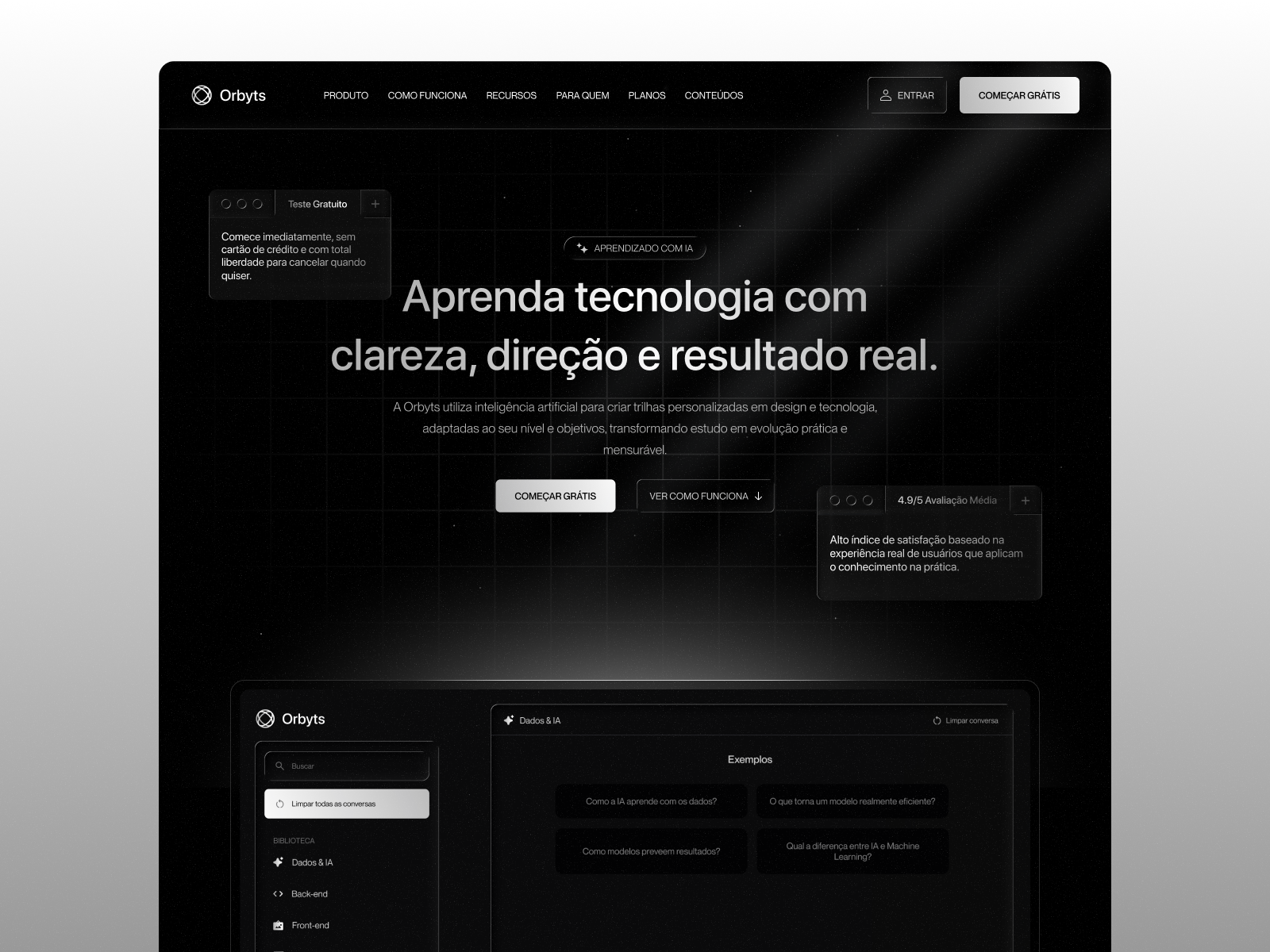 Orbyts — AI Learning Platform Landing Page 3d ai animation branding brutalism faq footer graphic design high performance ia illustration iphone minimalism mobile technology ui uiux ux uxui website design