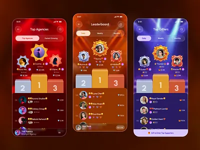 Live Voice Chat Room Leaderboard UI app design chat room ui dashboard gamification gamificationui leaderboard leaderboard page leaderboard ui live chat live chat app live streaming mobile ranking ranking system social app voice chat voice chat room