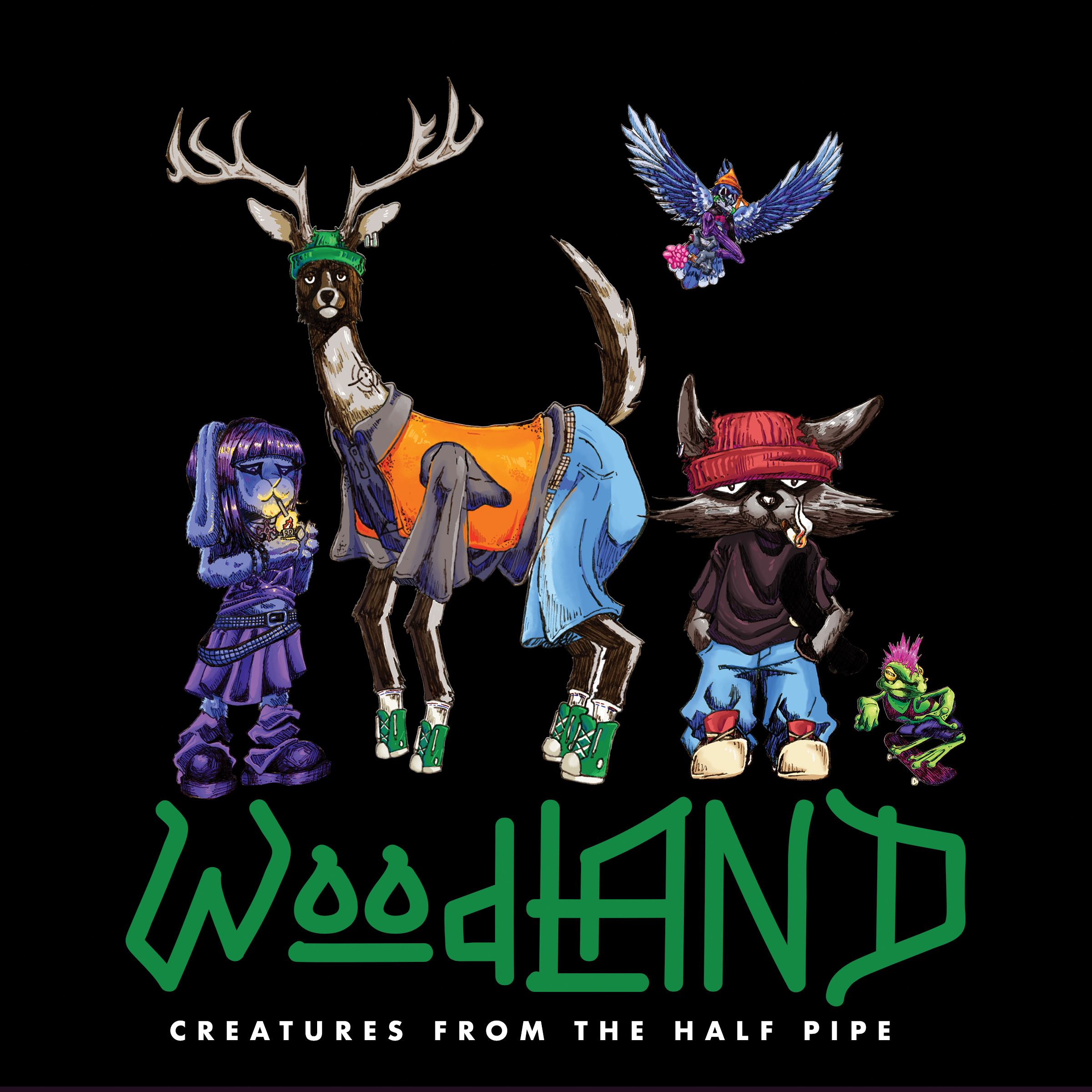 "Woodland Creatures From the Halfpipe" surface design 2025