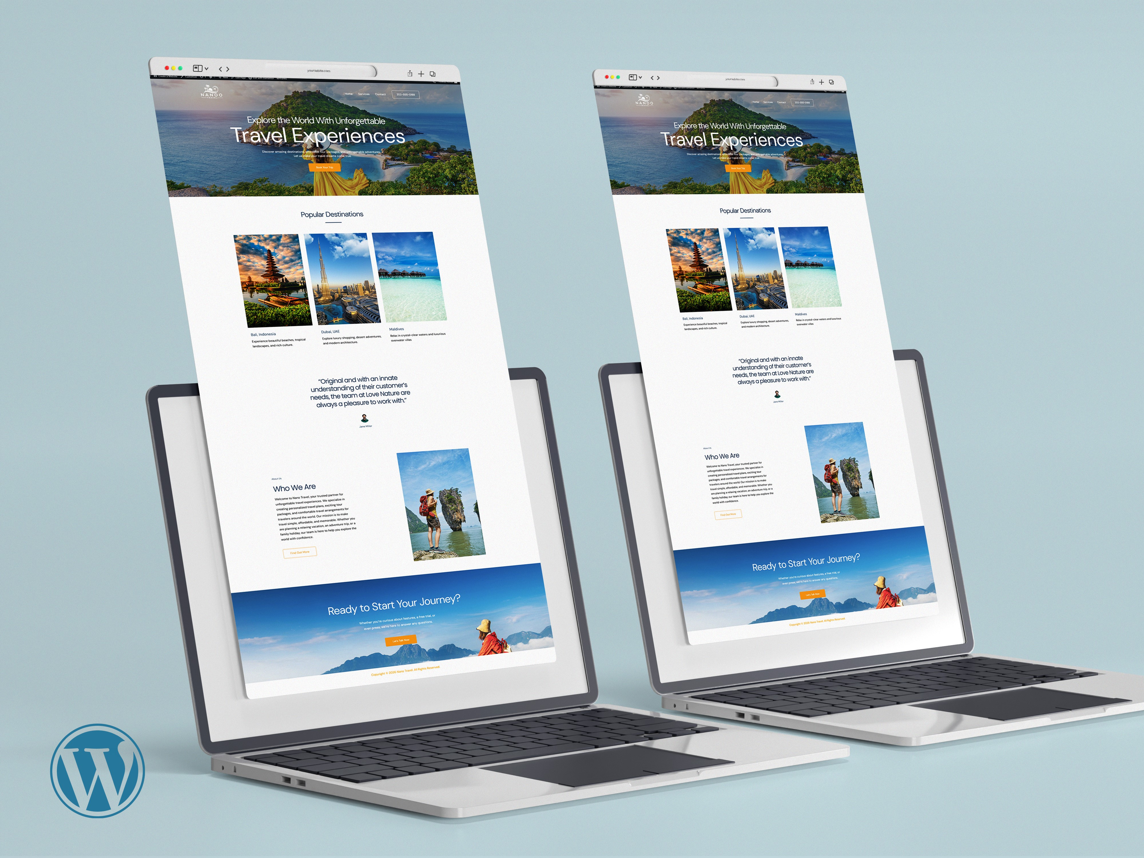 Web Design ( Nano Travel ) elementor front end landing page minimalist modern ui premium responsive ui design ux design web design website development wordpress
