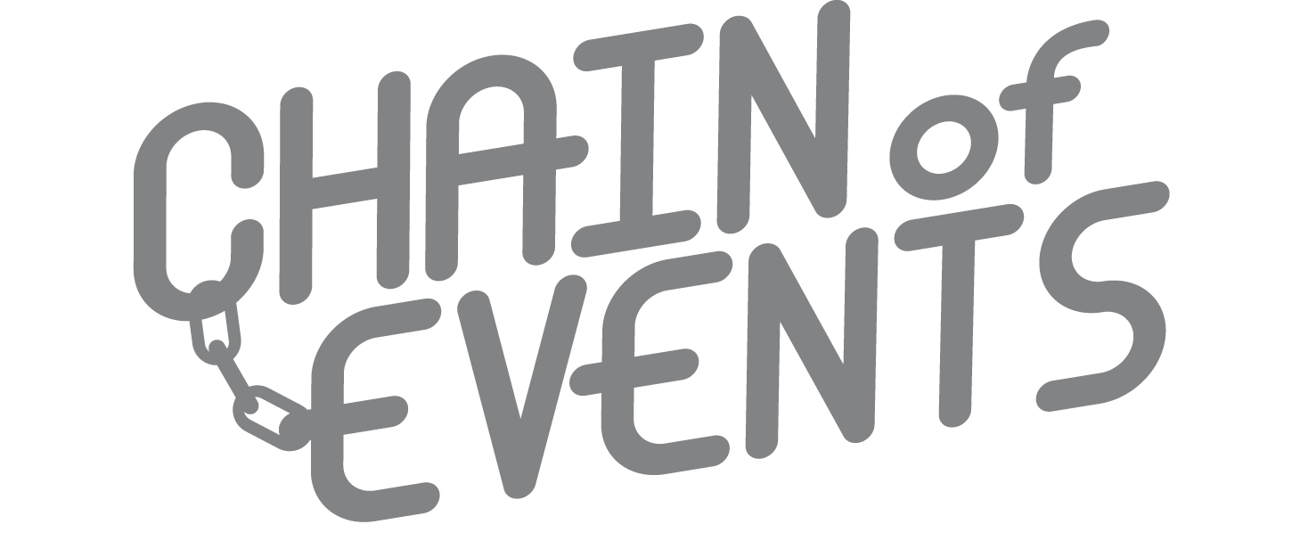 Chain of Events Logo adobe branding cards chain design disc golf events frisbee frolf game graphic design history illustration link logo sports timeline trivia typography