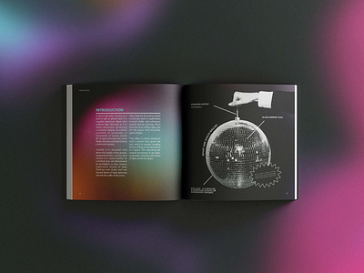 disco ball book "Shine On" artifact book book design collage colorful disco disco balls gradient layout layout design narration print print design retro storytelling