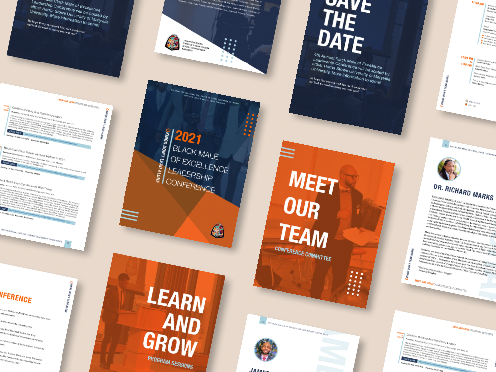 Black Male of Excellence Leadership Conference 2021 Booklet graphic design indesign layout print design