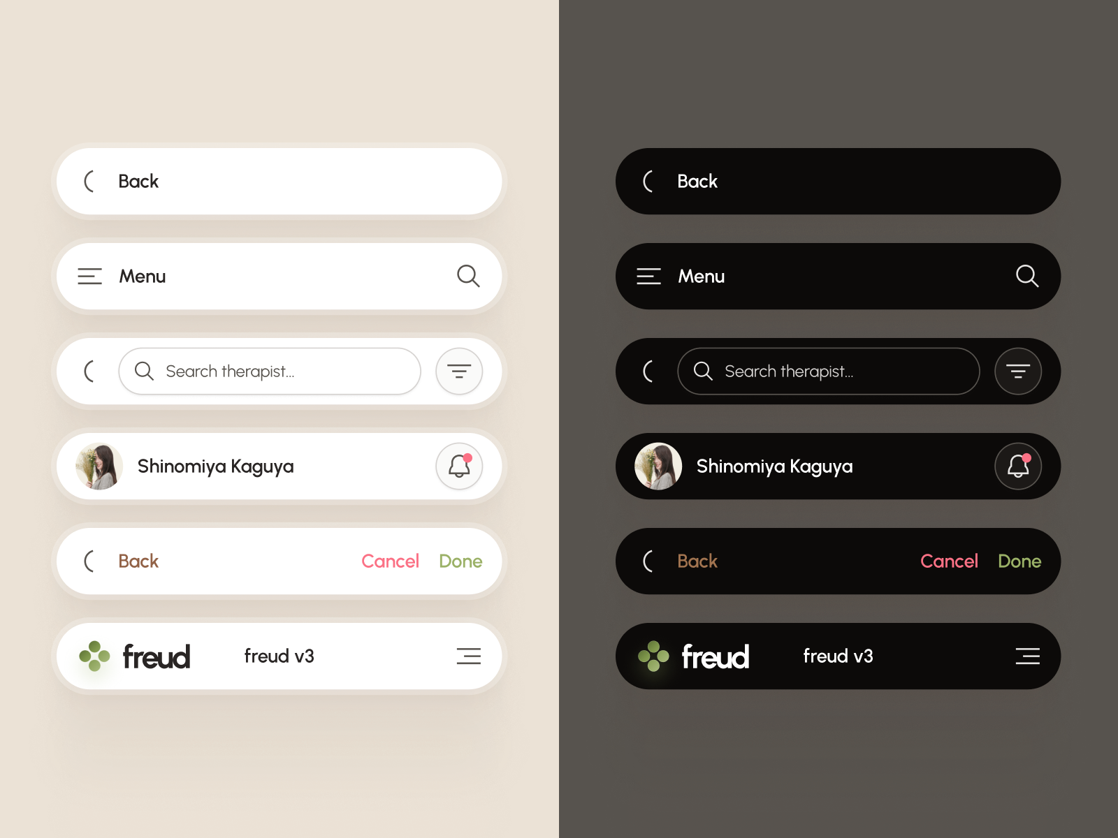 freud v3: AI Mental Health App - Mobile Navigation Bar Component