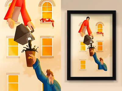 Morning Coffee Pour in NYC Illustration | Einstein Bros Bagels apartment building cat coffe pour coffee condo einstein bros. bagels einsteins friend morning neighbor new york nyc shadow splash sun sunrise sunrise morning window windowsill