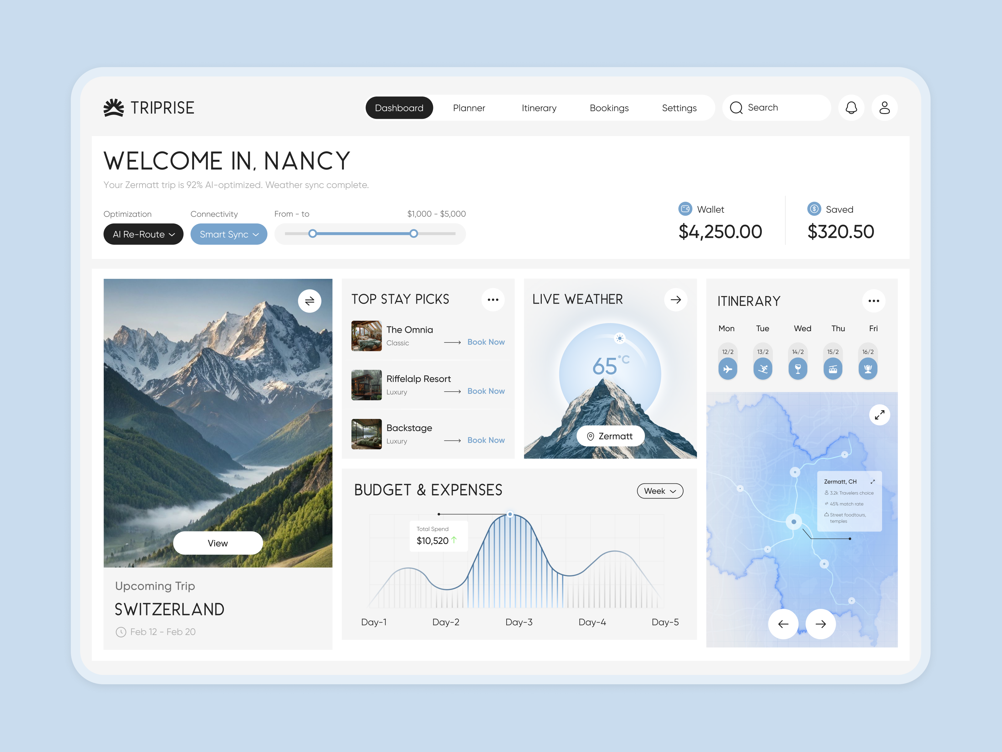 Example of Smart Travel Planner App (AI-powered)