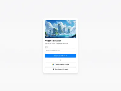 Authentication Sign-In Modal — Built with Radian apple login authentication design authentication ui clean interface dashboard ui google login login form login modal minimal ui modal design onboarding ui popup ui product design radian radian ui saas login sign in modal social login ui design web app ui