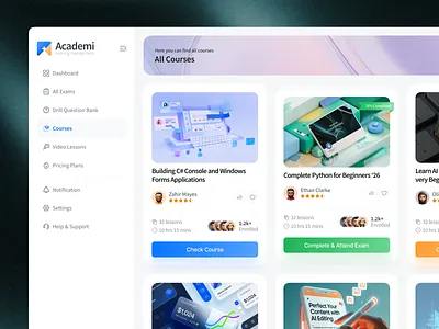 Academi — Online Learning Dashboard Design 3d b2b saas dashboard clean course management dashboard dashboard edtech dashboard ui edtechdesign education education dashboard learning management platform lms lms dashboard design modern admin dashboard online course online course dashboard product design saas saas dashboard student enrollment dashboard web app