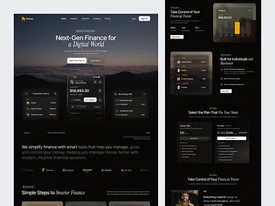 SaaS Landing Page dark theme web design design figma template figma uiux finance saas landing page finance website ui fintech website design framer template landing page design landing page ui ux oripio oripio design agency saas design saas landing page saas web design startup landing page ui web design webflow template website design