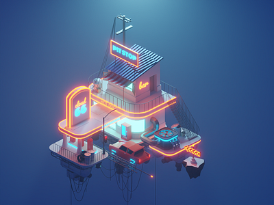 Polygon Runway: 3D Scene - Episode 4, Cloud 66 3d blender car illustration isometric low poly render retro