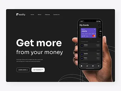 Readily finance App dark ui ecommerce web finance dashboard financial technology fintech landing design landing page landing page design minimal ui modern ui modern webside product design saas saas design top website design ui design ux design web webdesign website hero