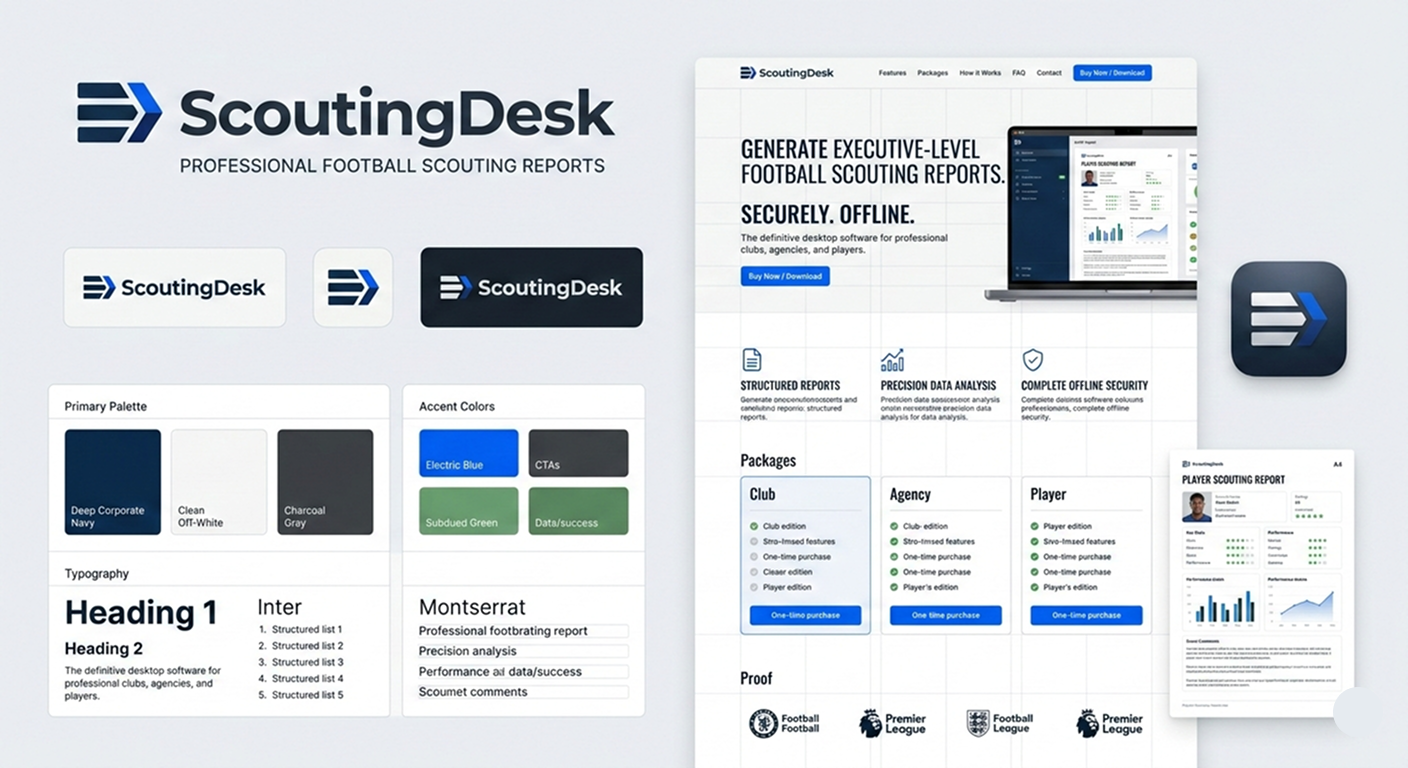 ScoutingDesk Football Reports UI UX Design analytics interface app design branding design clean ui corporate web data visualization digital product figma project football scouting minimalist design pricing table professional dashboard saas ui software landing page sports tech tech layout typography style ui design ux design web design