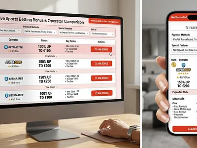 Sports Betting Comparison Web UI Design app design betting app betting ui comparison table dashboard ui data organization digital product filter design fintech design interactive ui landing page mobile ui modern layout responsive design sports betting ui design user interface ux design web design web development