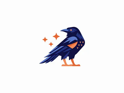 Geometric Raven With Stars Logo angular animal bird branding crow design emblem geometric icon identity illustration logo mark nature night raven sports stars symbol vector