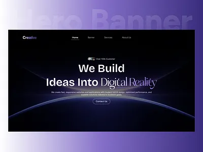 Hero Banner – Creative Agency Website UI Design agency website creative agency dark ui digital agency figma design hero banner landing page modern website saas design ui design ui ux design web design web interface website header website hero section