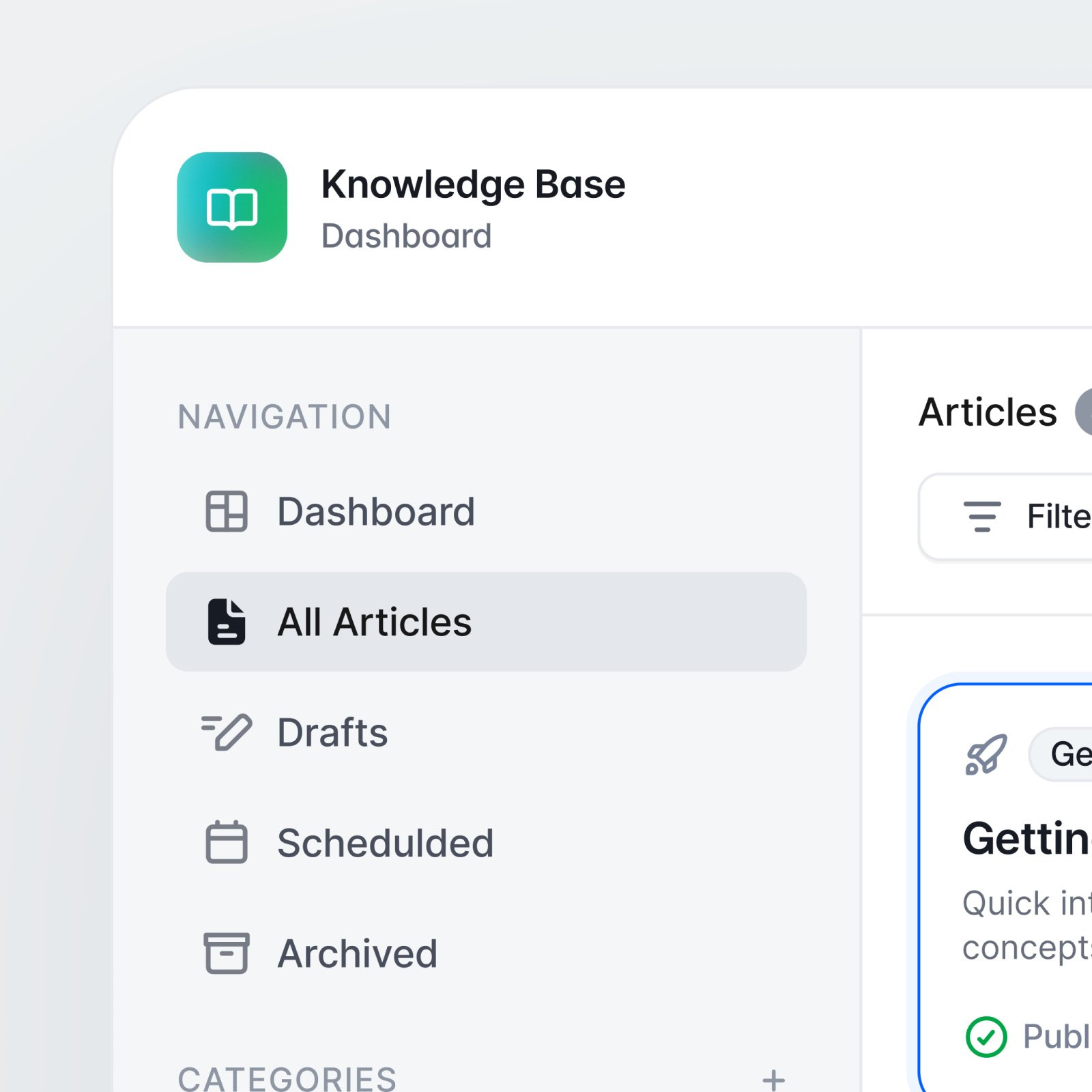 Knowledge Base Dashboard dashboard ui