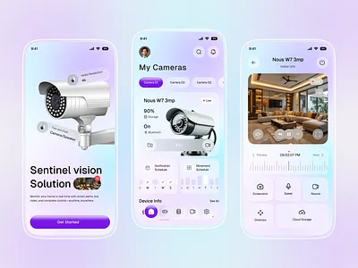 Security Camera Control Mobile App ai security app design camera control cctv app home security minimal design mobile app modern app mordern design motion detection product design safety app security camera app smart camera smart home smart security two way audio ui design ux design video surveillance